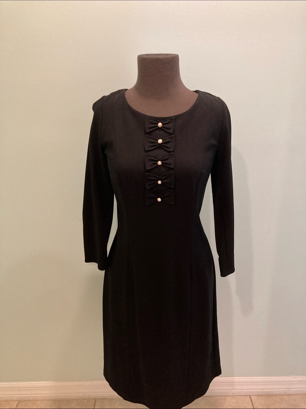 Talbots Black Long-Sleeve Bow-Front Dress